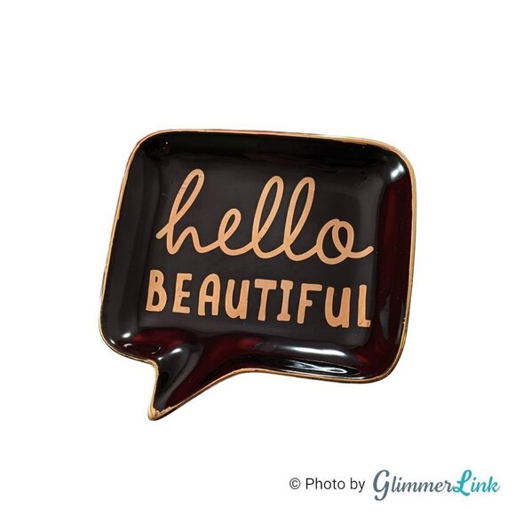 Hello Beautiful Black & Gold Chat Box Trinket Jewelry Soap Dish - Picture 3 of 10